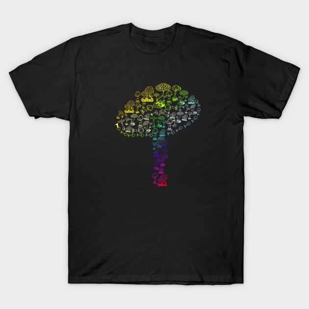 colorful, tie-dye mushroom T-Shirt by theglaze